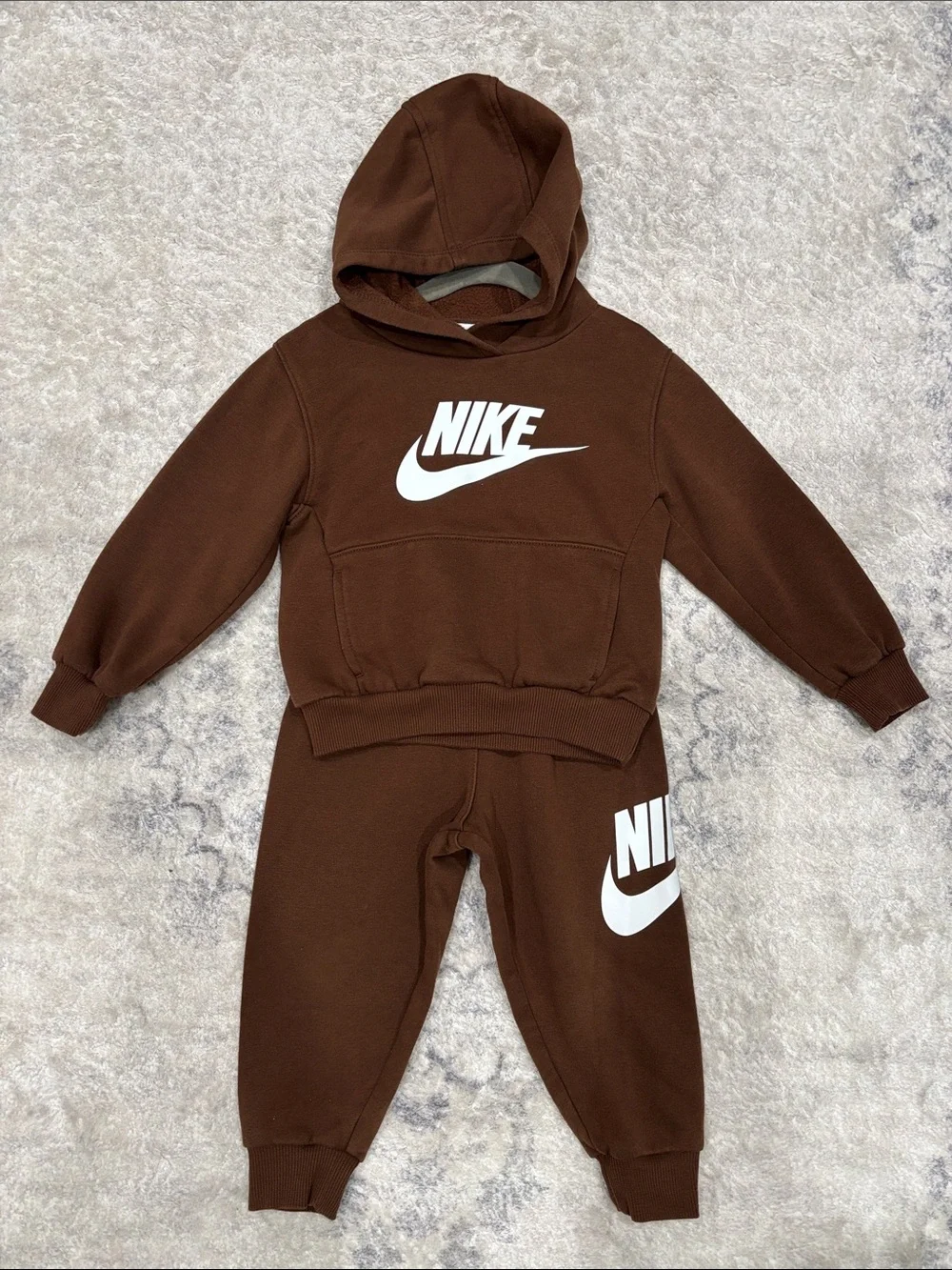 Nike Kids Brown Hoodie & Joggers Set with White Logo toddler 3T